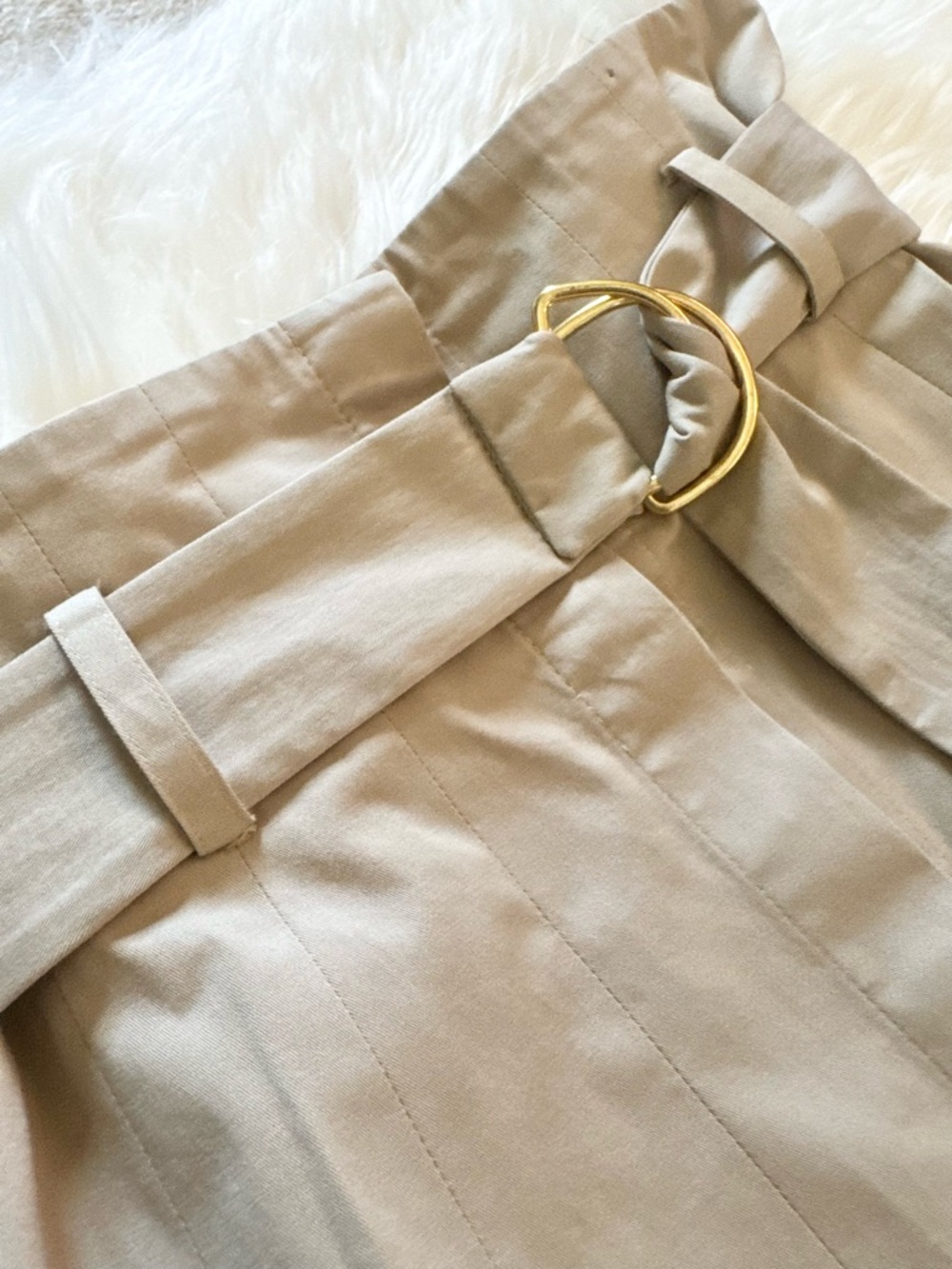 Another Tomorrow Drop-Waist Pleated Khaki Midi Skirt - Picture 7 of 13